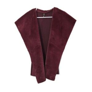 Twelfth Love Women's LARGE Faux Suede Open Vest Top Boho Hippie Retro Burgundy